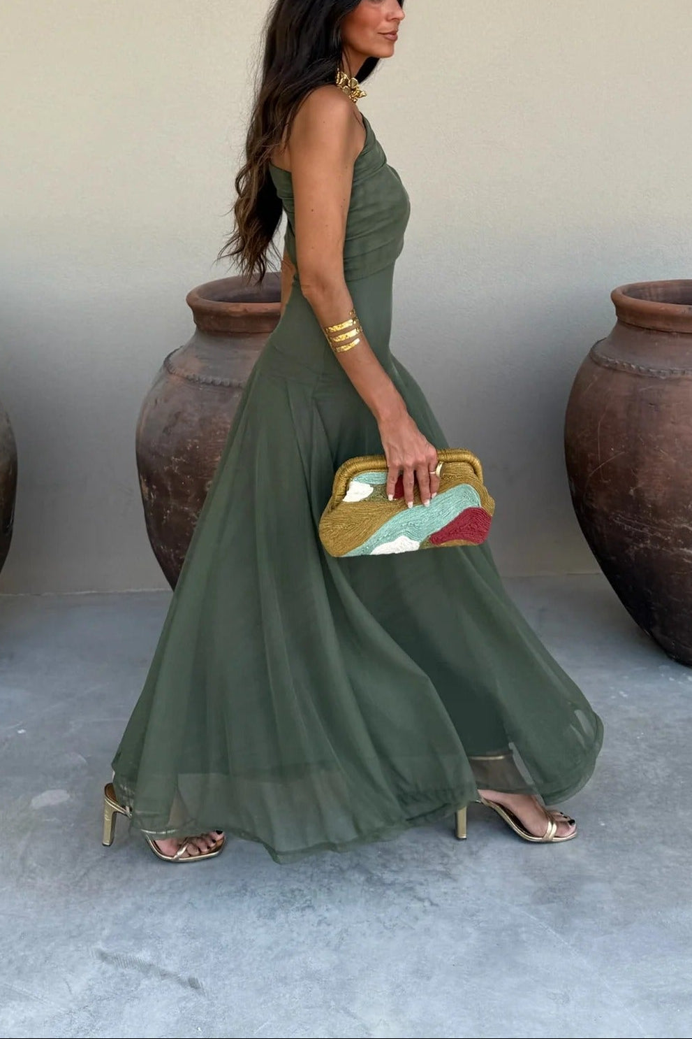 Brittany Women's One-Shoulder Mesh Maxi Dress for Summer