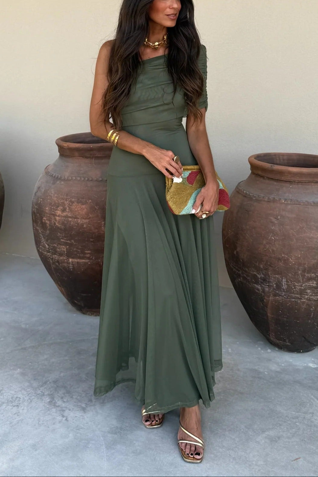 Brittany Women's One-Shoulder Mesh Maxi Dress for Summer