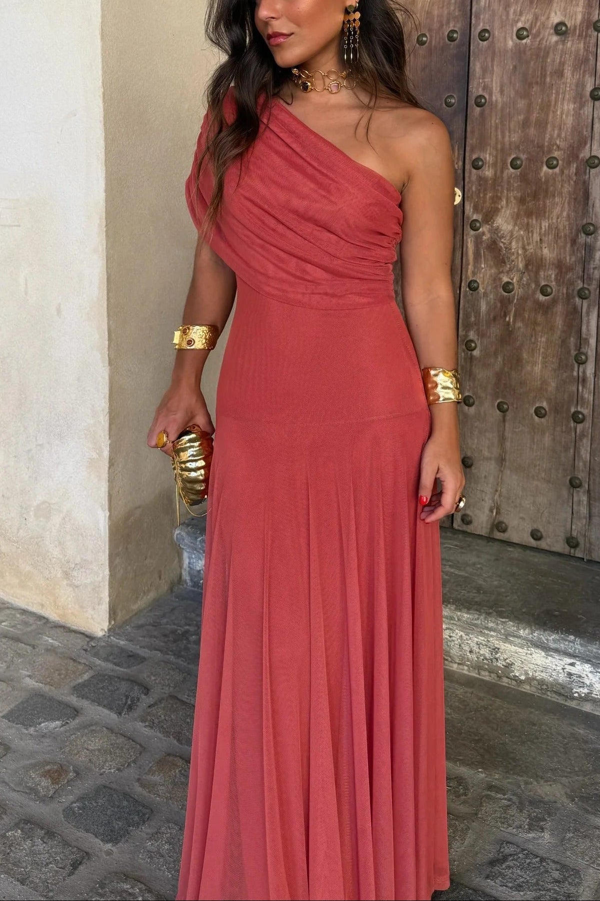 Brittany Women's One-Shoulder Mesh Maxi Dress for Summer