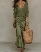 Aria Satin Midi Set – Coordinating Knit