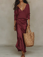 Aria Satin Midi Set – Coordinating Knit
