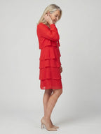 Women's Classic Layered Knee Length Dress - Clean Long Sleeve Design