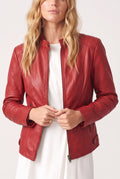 Leather Jacket with High Collar for Women