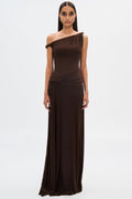 Mesh Draped Maxi Dress - Body-Hugging Silhouette
