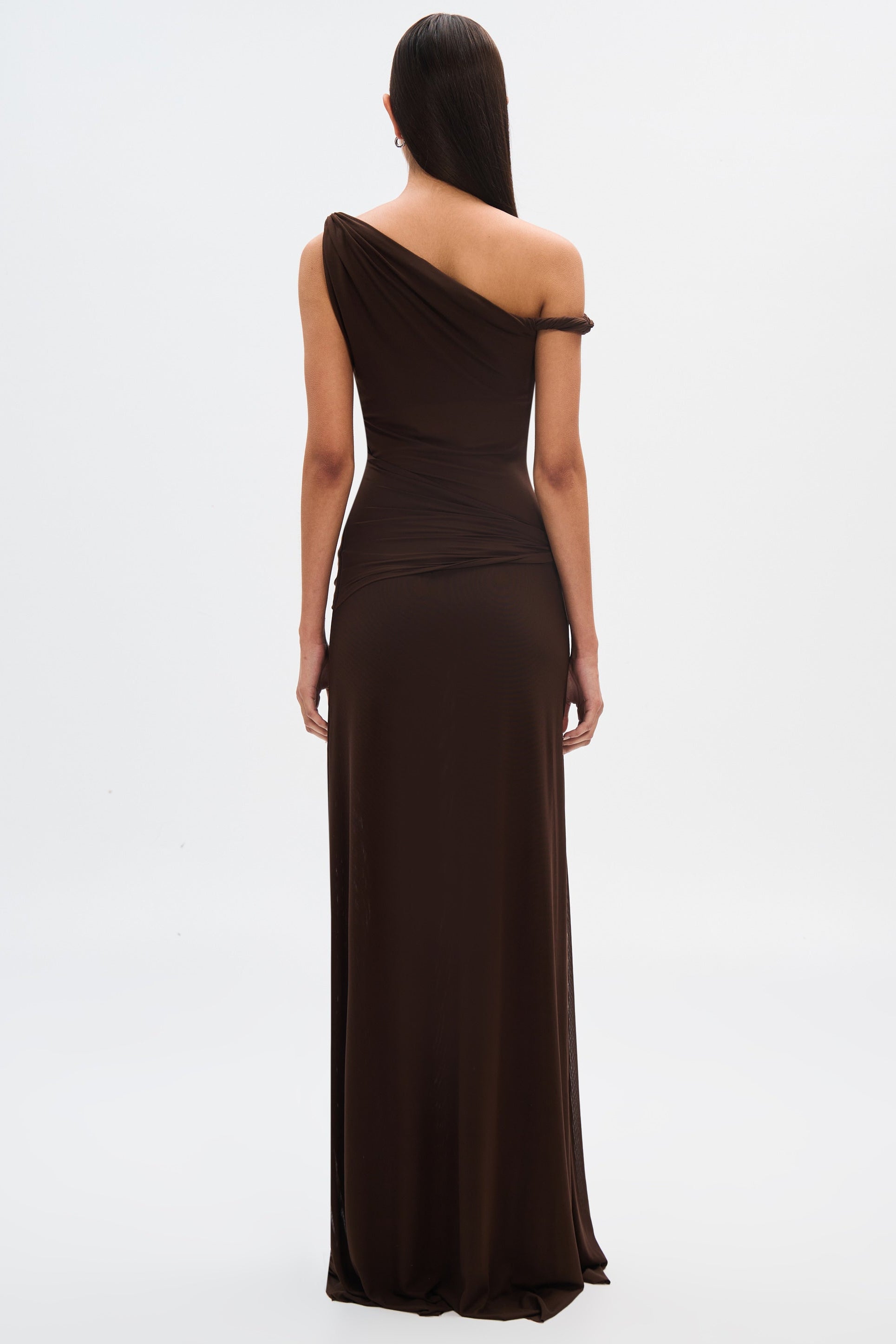 Mesh Draped Maxi Dress - Body-Hugging Silhouette