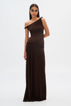 Mesh Draped Maxi Dress - Body-Hugging Silhouette