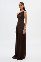 Mesh Draped Maxi Dress - Body-Hugging Silhouette