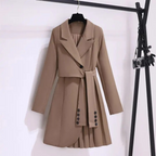Women's Elegant Belted Coat – Pleated Hem