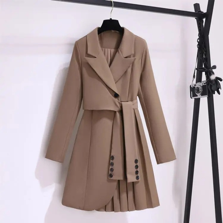 Women's Elegant Belted Coat – Pleated Hem