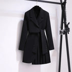 Women's Elegant Belted Coat – Pleated Hem