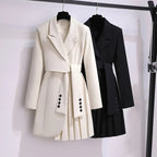 Women's Elegant Belted Coat – Pleated Hem