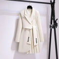 Women's Elegant Belted Coat – Pleated Hem