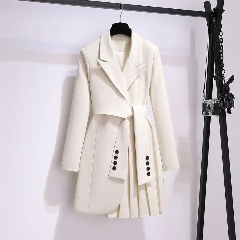 Women's Elegant Belted Coat – Pleated Hem