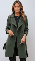 Women's Elegant Long Coat – Wide Lapel