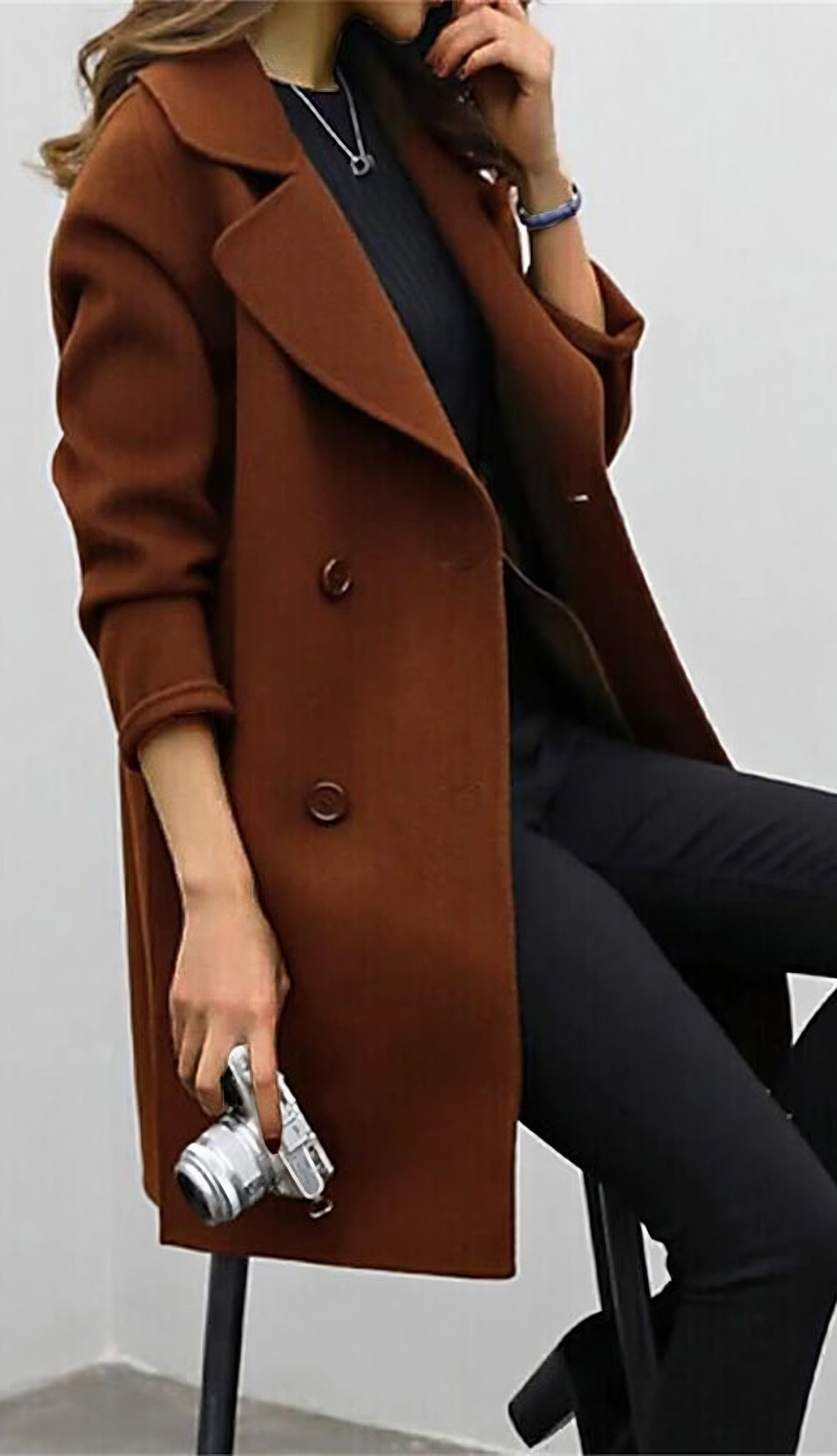 Women's Elegant Long Coat – Wide Lapel