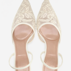 Women's Embroidered Mesh Mule Heels - Floral Pointed Toe Evening Shoes
