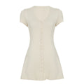 Women's Knitted Mini Dress - Button Front A-Line Flowy Silhouette