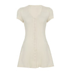 Women's Knitted Mini Dress - Button Front A-Line Flowy Silhouette
