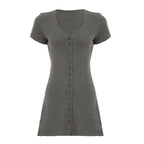 Women's Knitted Mini Dress - Button Front A-Line Flowy Silhouette