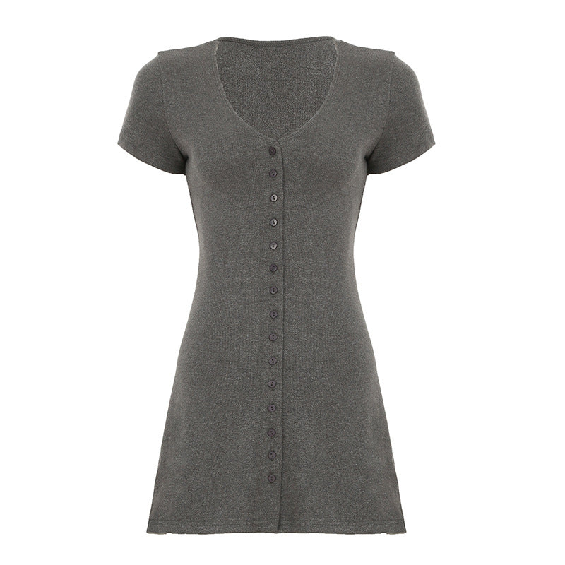 Women's Knitted Mini Dress - Button Front A-Line Flowy Silhouette