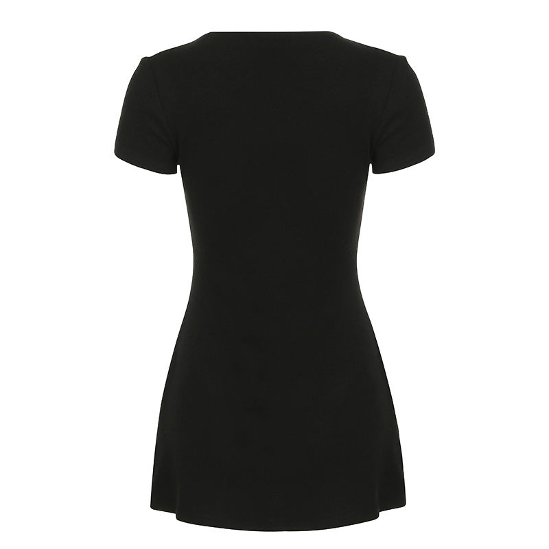 Women's Knitted Mini Dress - Button Front A-Line Flowy Silhouette