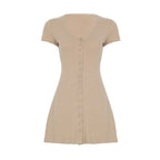 Women's Knitted Mini Dress - Button Front A-Line Flowy Silhouette