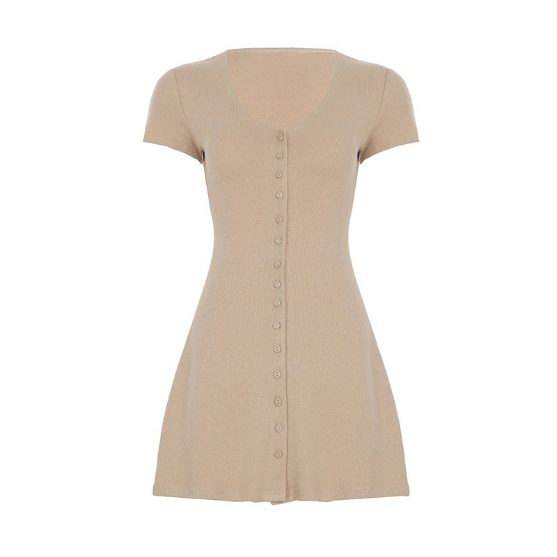 Women's Knitted Mini Dress - Button Front A-Line Flowy Silhouette