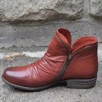 Women's Ankle-High Leather Boots with Vintage Heel