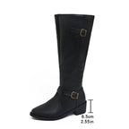 Women's Knee-High Riding Boots With Buckles And Block Heel
