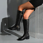 Women's Knee-High Riding Boots With Buckles And Block Heel