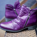 Women's Ankle-High Leather Boots with Vintage Heel