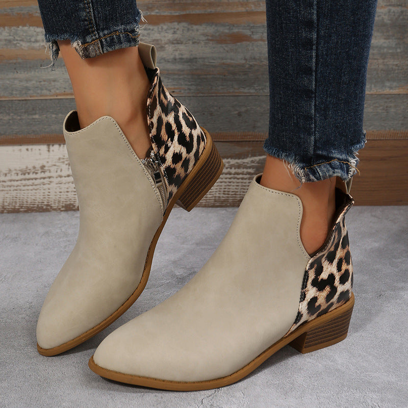 Women's Chelsea Boots with Leopard Heel Detail