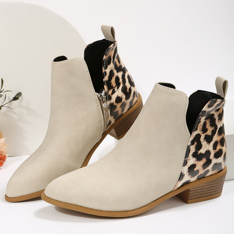 Women's Chelsea Boots with Leopard Heel Detail