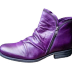 Women's Ankle-High Leather Boots with Vintage Heel