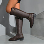 Women's Knee-High Riding Boots With Buckles And Block Heel
