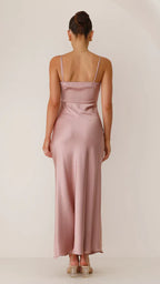 Ilana Satin Spaghetti Strap Maxi Dress – High Slit