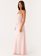 Lysandra Lace Corset Maxi Dress - Sweetheart Satin Skirt