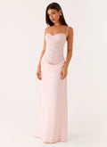 Lysandra Lace Corset Maxi Dress - Sweetheart Satin Skirt