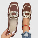 Women’s Square Toe Jewel Buckle Flats