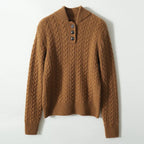 Arden Women’s Cable-Knit Cashmere Sweater – Button-Up