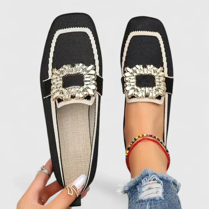 Women’s Square Toe Jewel Buckle Flats