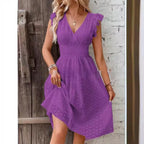 Lily V-Neck Summer Dress - Eyelet Smocked Waist A-Line