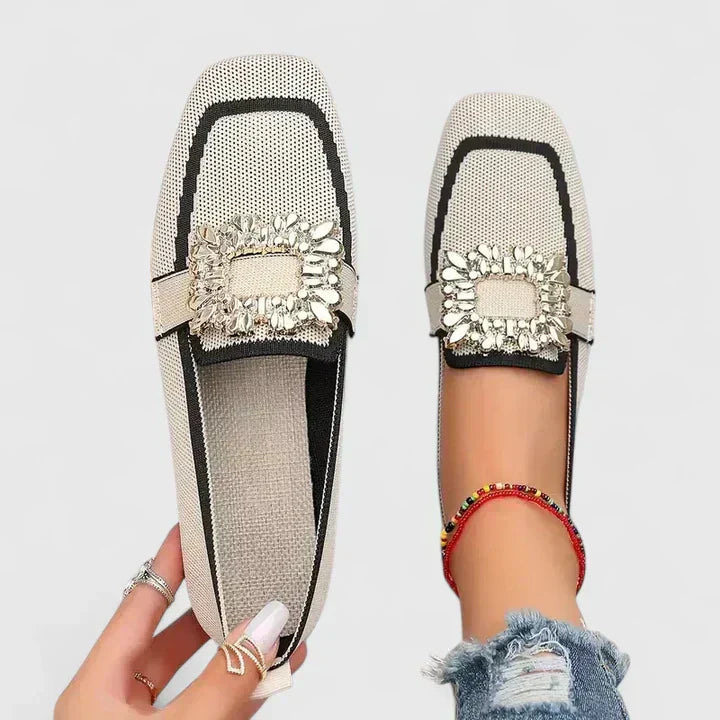 Women’s Square Toe Jewel Buckle Flats
