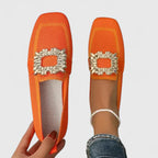 Women’s Square Toe Jewel Buckle Flats