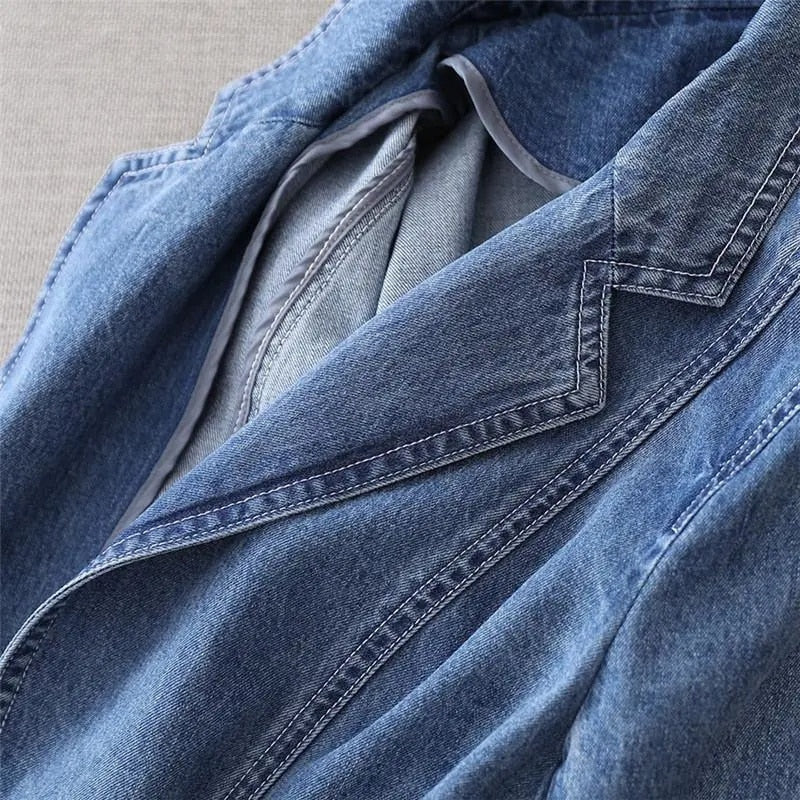 Women's Fitted Denim Blazer Jacket – Single Button