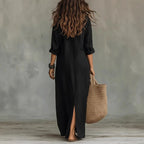 Agnes Long Linen Shirt Dress - Back Zipper & Relaxed Fit