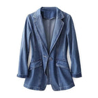 Women's Fitted Denim Blazer Jacket – Single Button