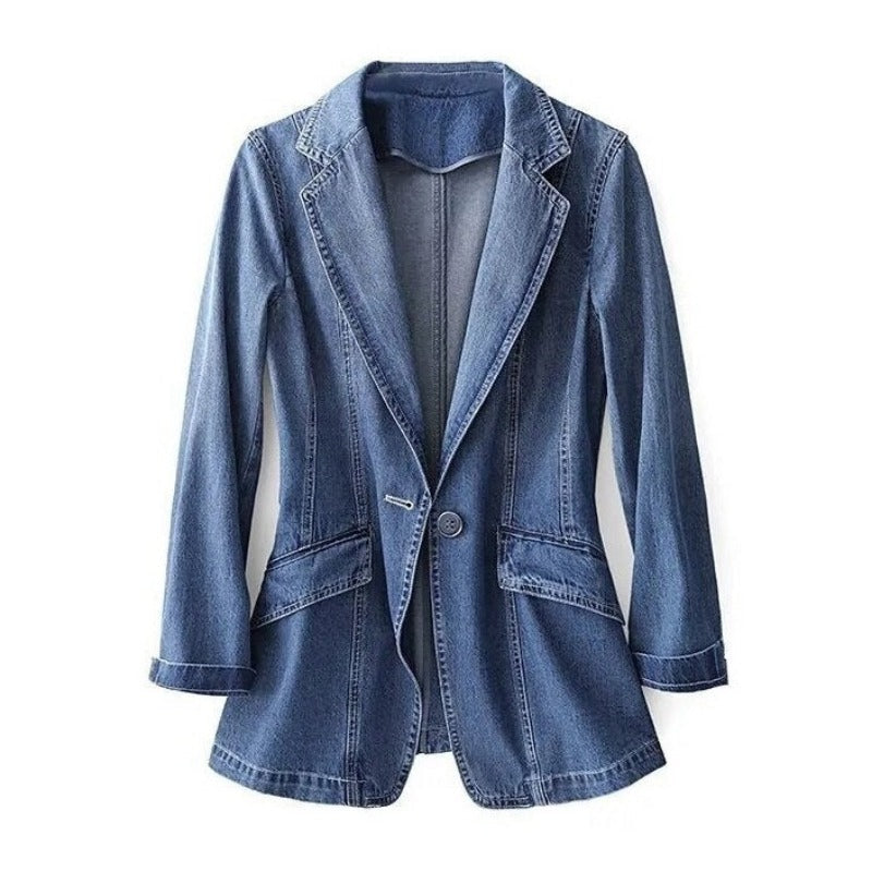 Women's Fitted Denim Blazer Jacket – Single Button