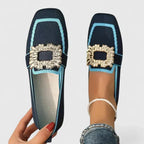 Women’s Square Toe Jewel Buckle Flats