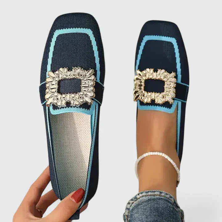 Women’s Square Toe Jewel Buckle Flats